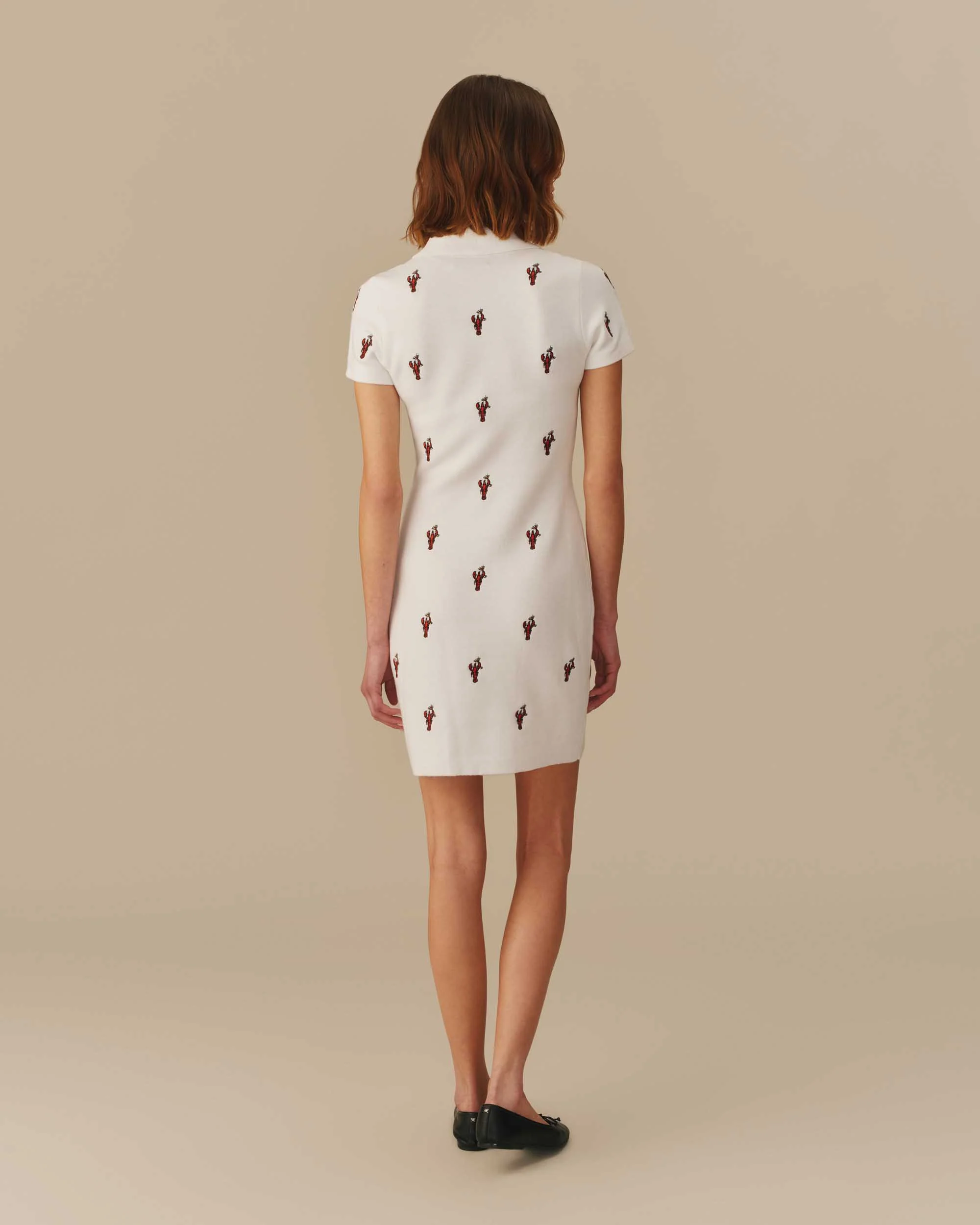 Women's Lobster Embroidered Polo Dress White - Image 6