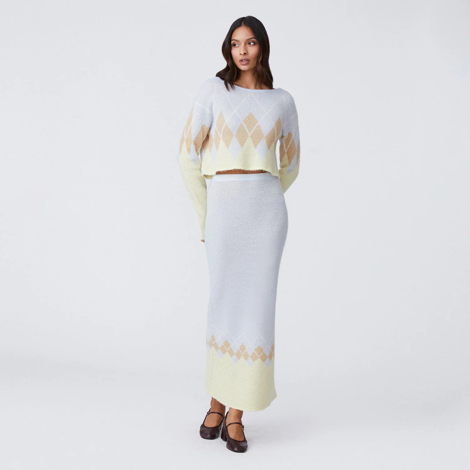 Women's Mohair Argyle Maxi Skirt Mohair Blend - Image 3
