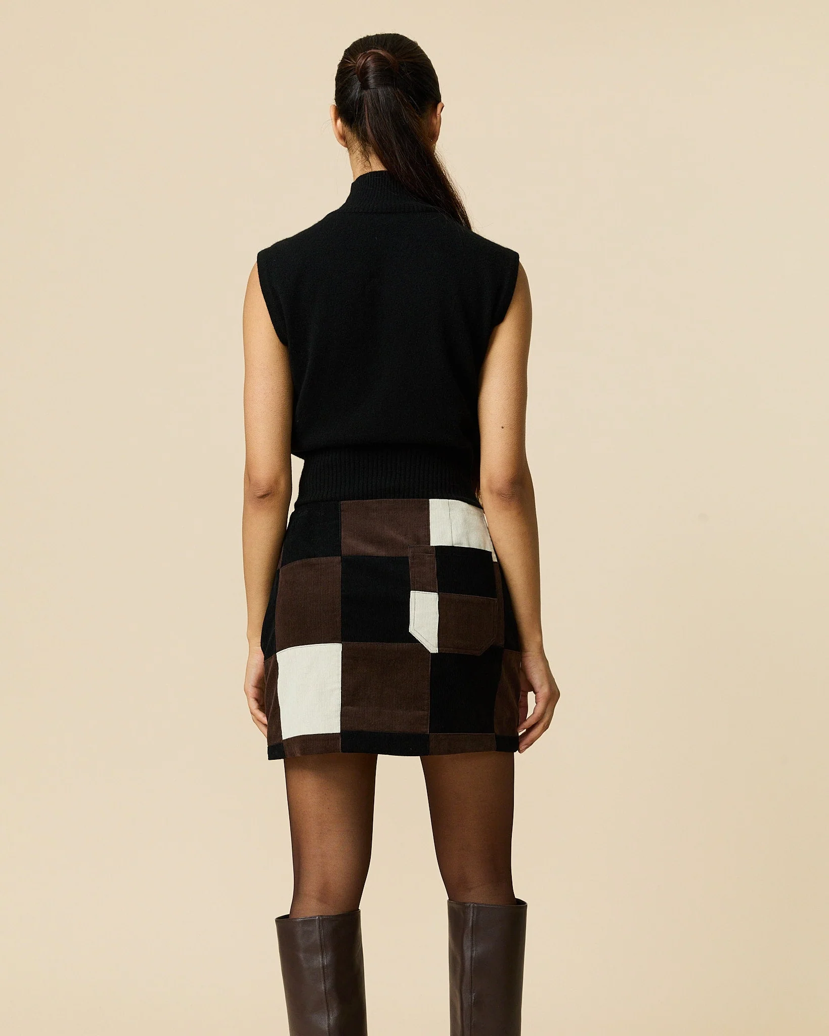 Women's Patchwork Corduroy Skirt Brown Patchwork - Image 7