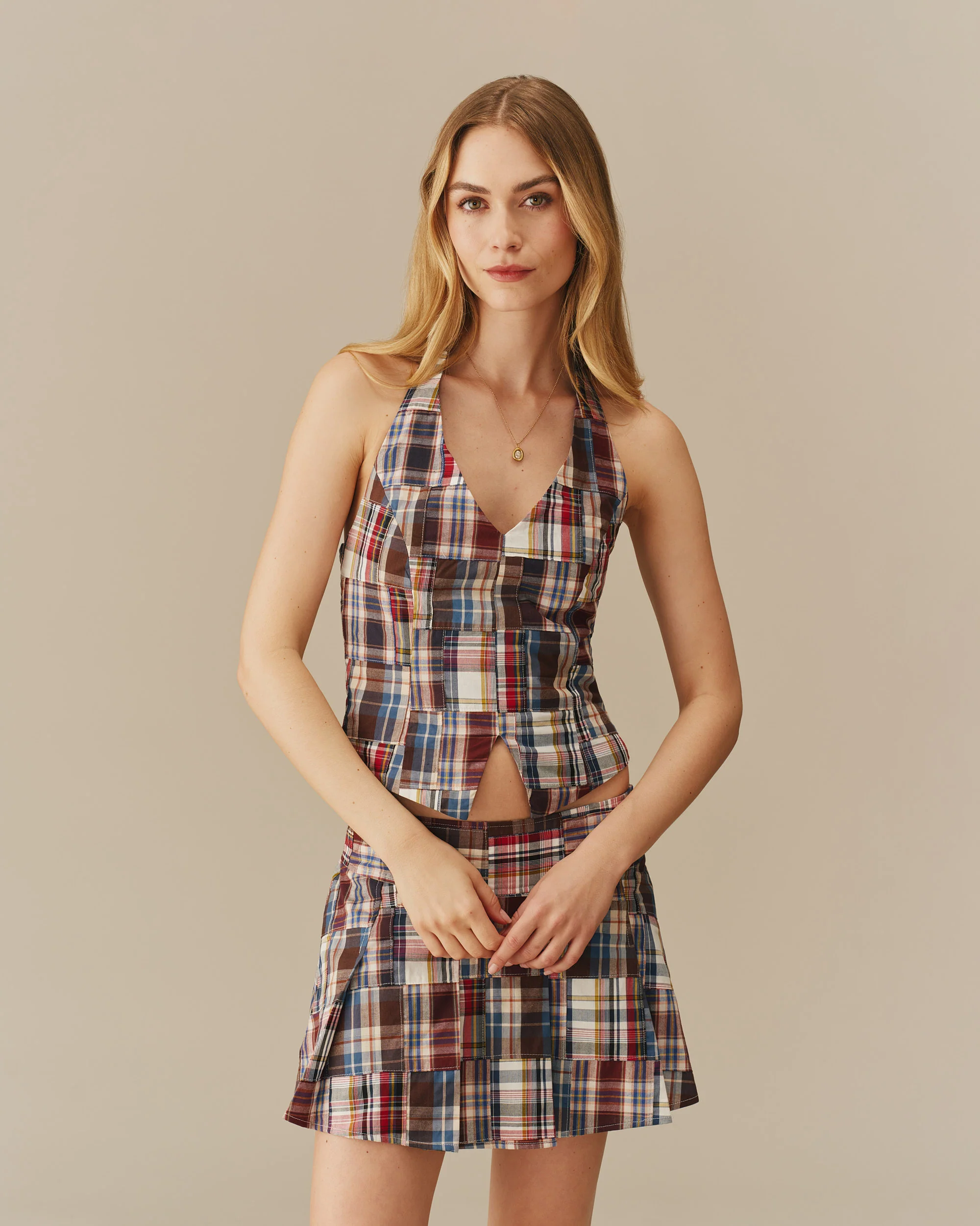 Women's Patchwork Madras Tank Multi-Color