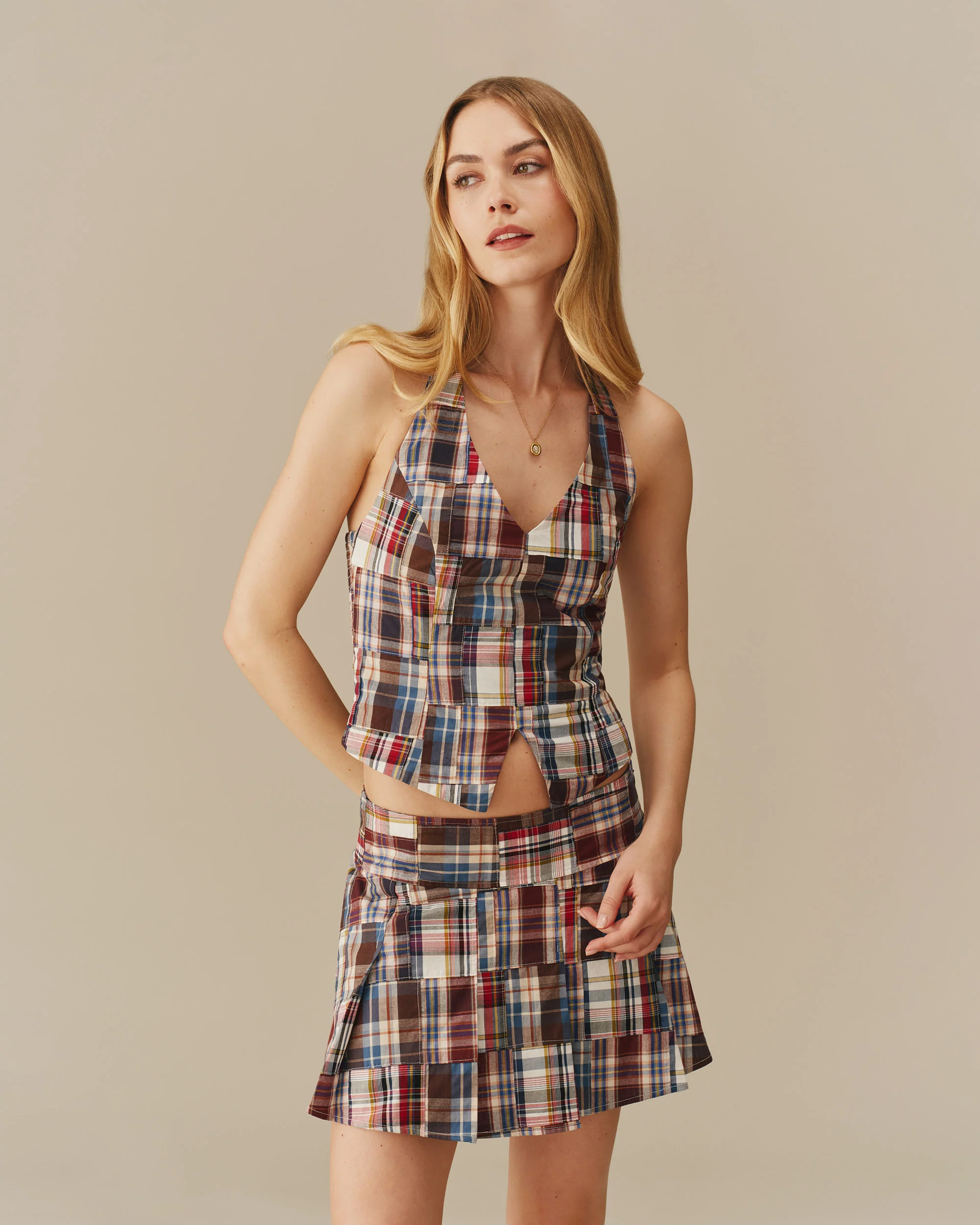 Women's Patchwork Madras Tank Multi-Color - Image 2