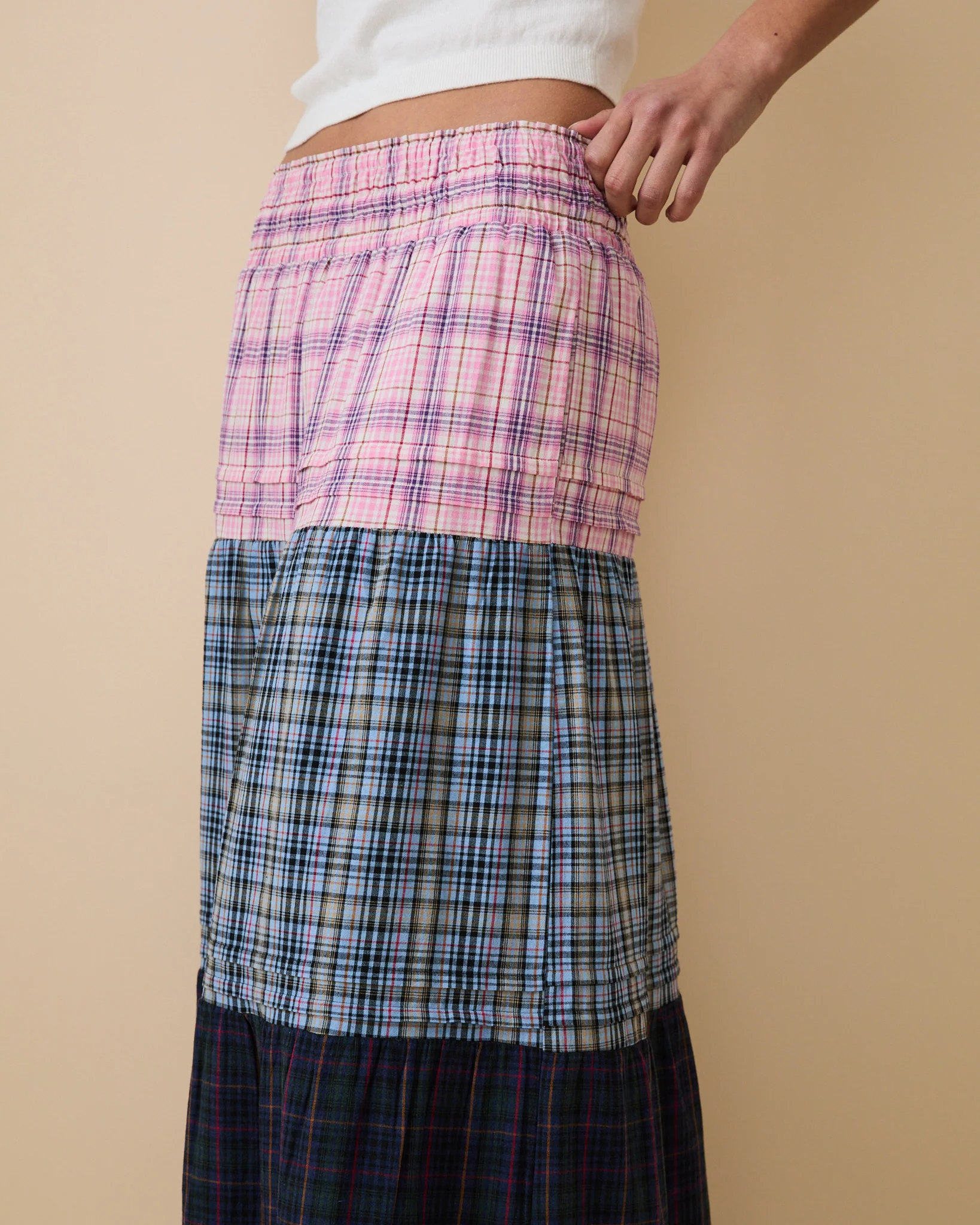 Women's Plaid Tiered Skirt Mixed Plaid - Image 2