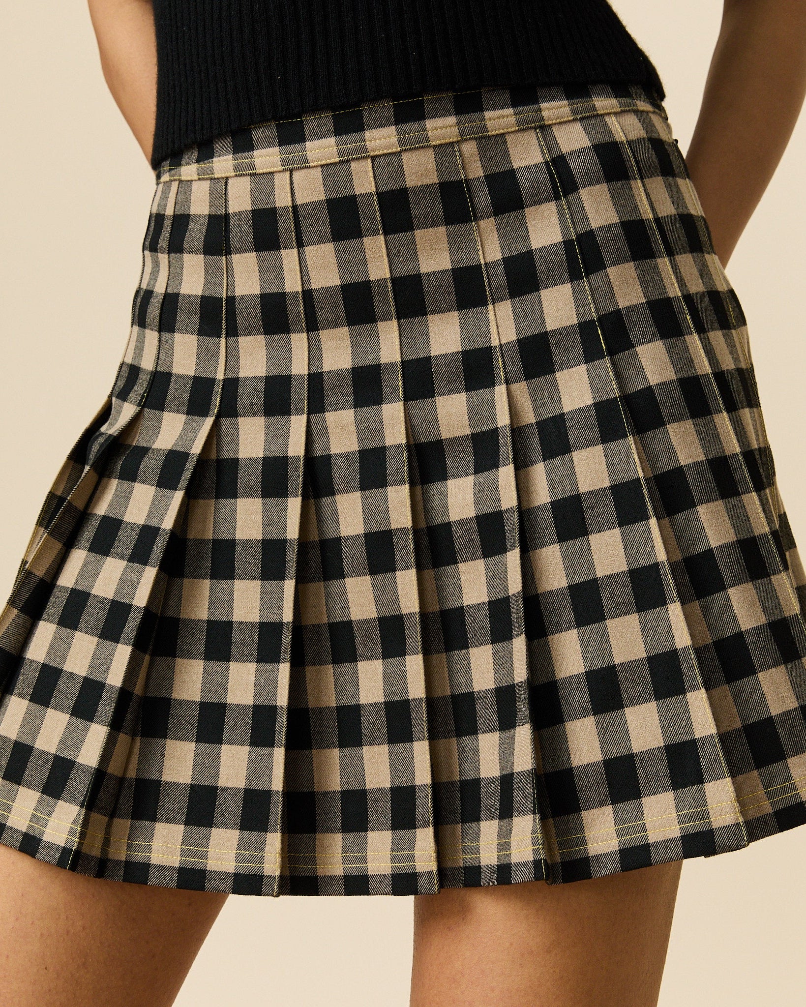 Women's Pleated Check Skirt Brown Black Check - Image 2