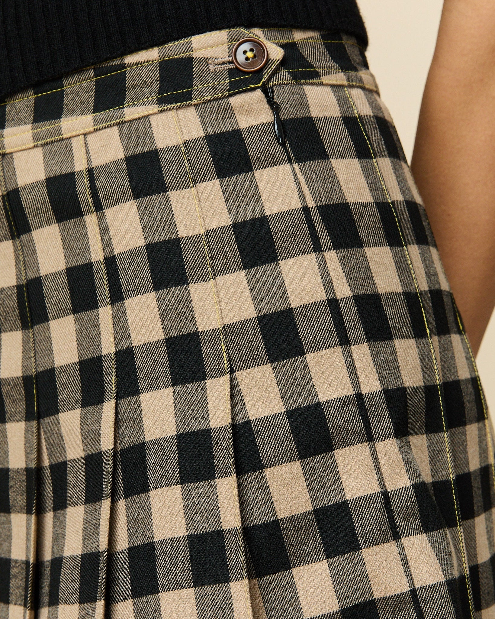 Women's Pleated Check Skirt Brown Black Check - Image 3