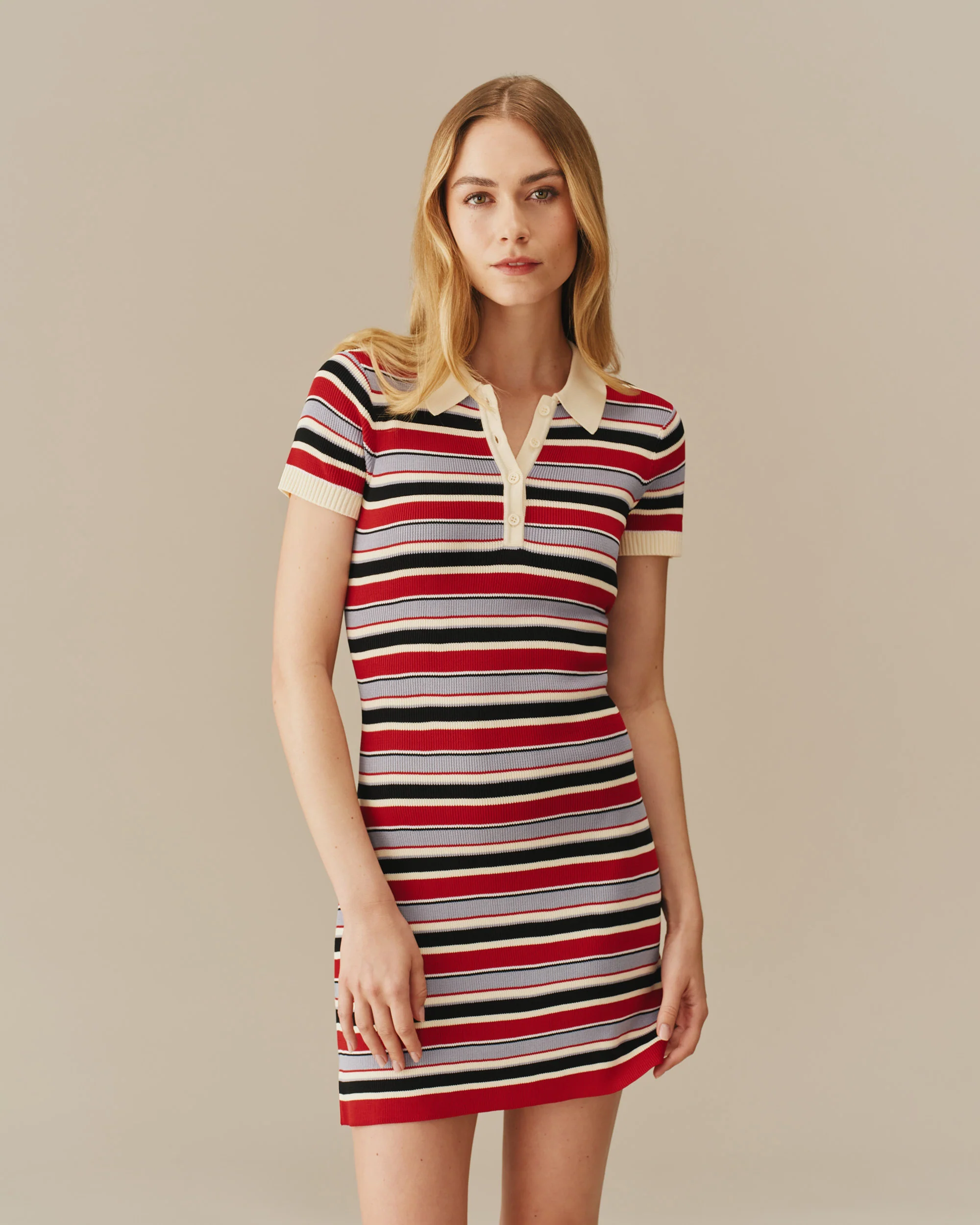 Women's Polo Striped Mini Dress Red - Image 2