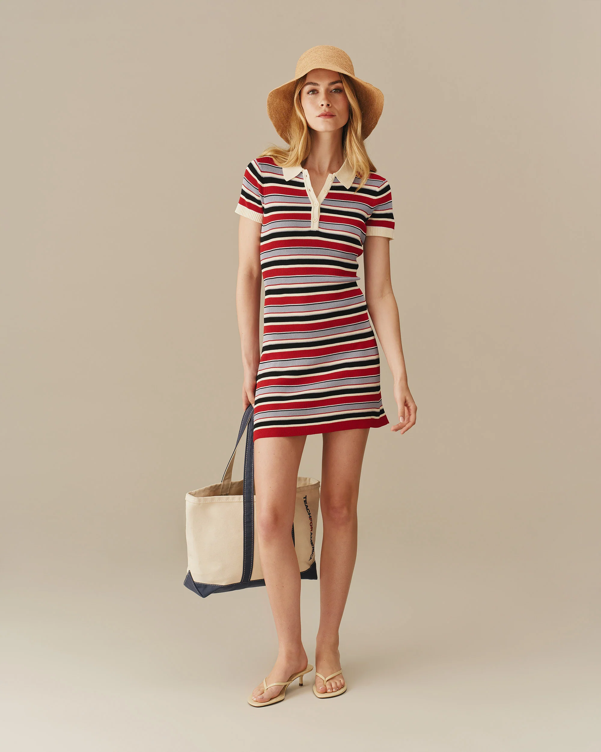 Women's Polo Striped Mini Dress Red - Image 5