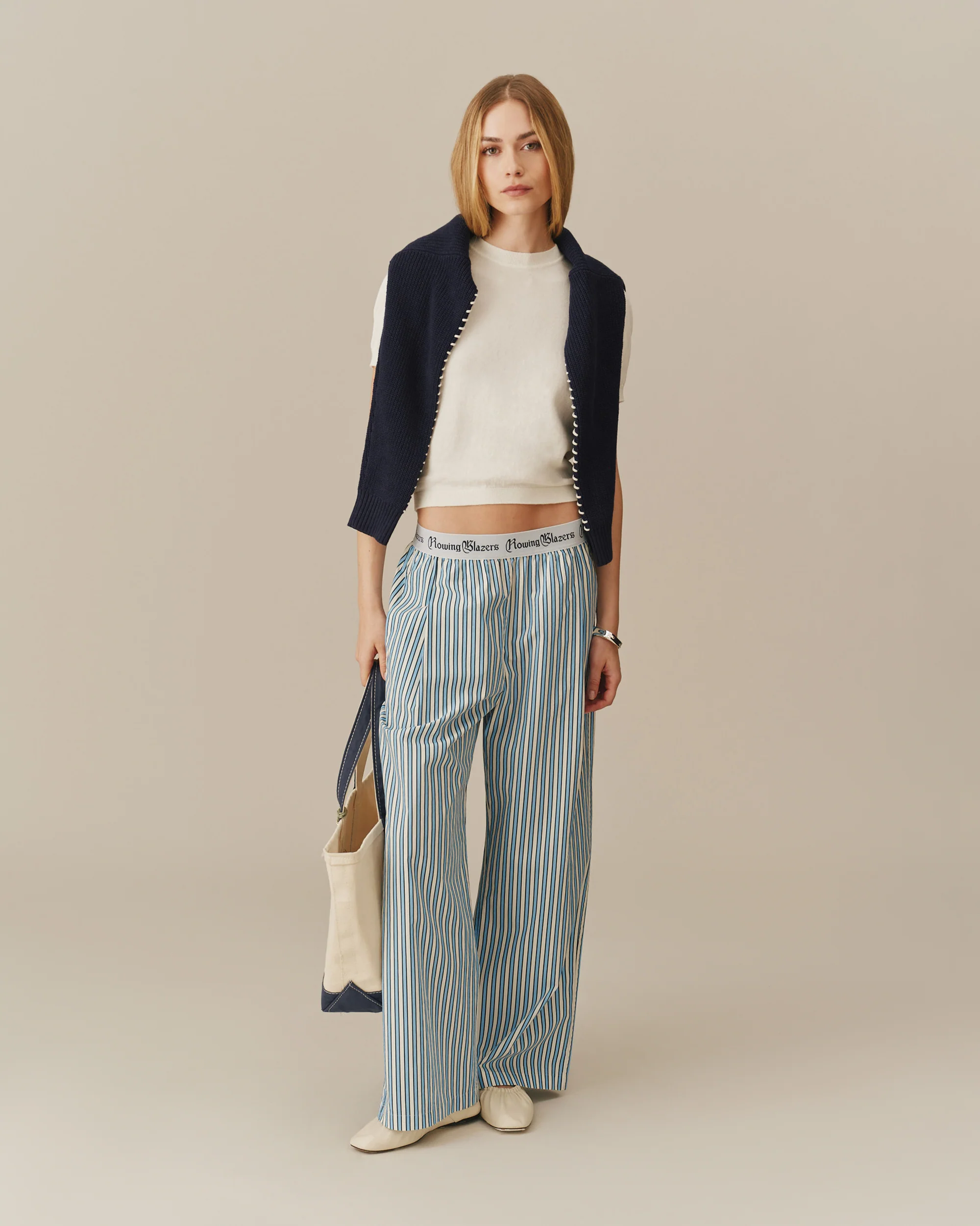 Women's Poplin Pant Blue and White Stripe