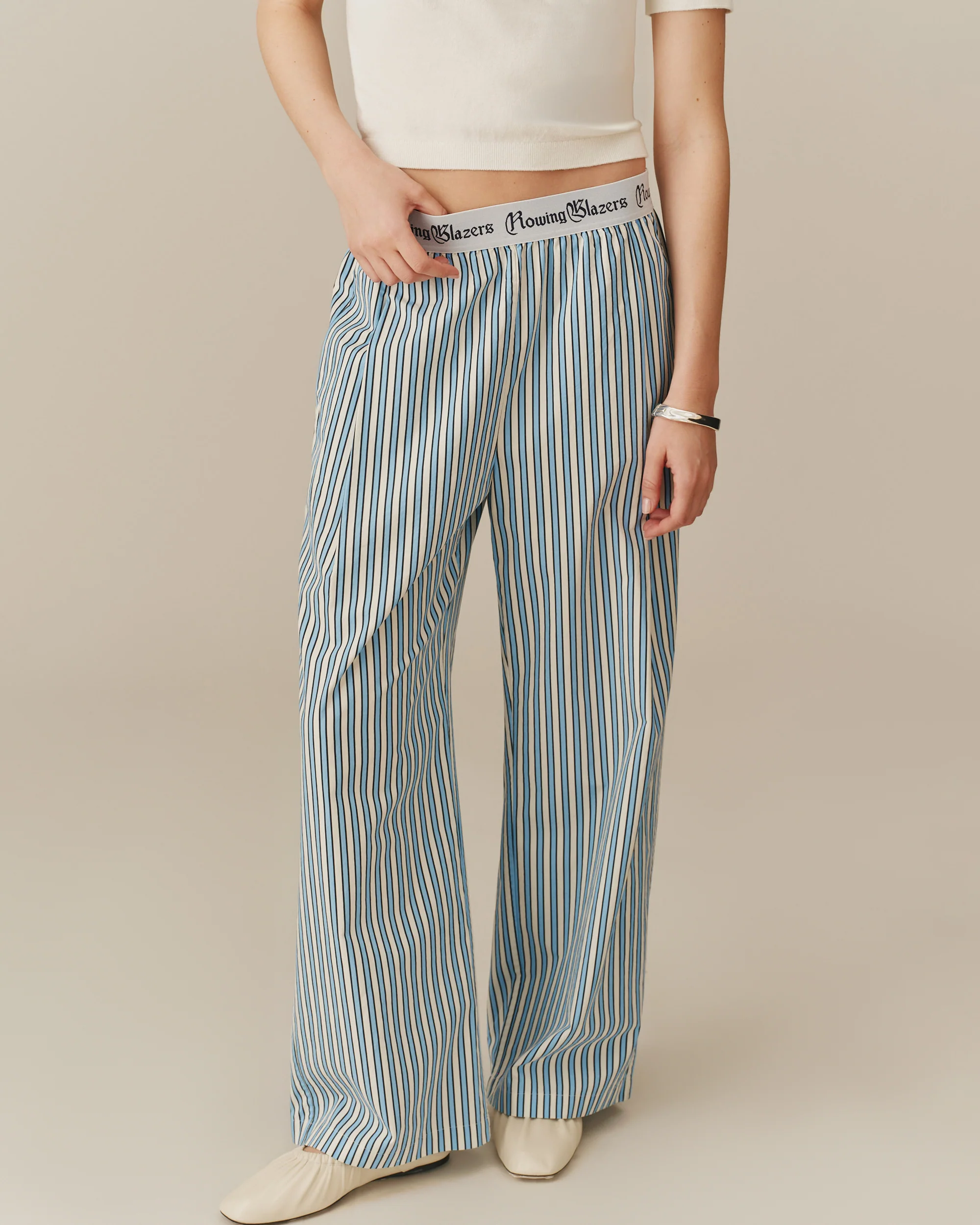 Women's Poplin Pant Blue and White Stripe - Image 2