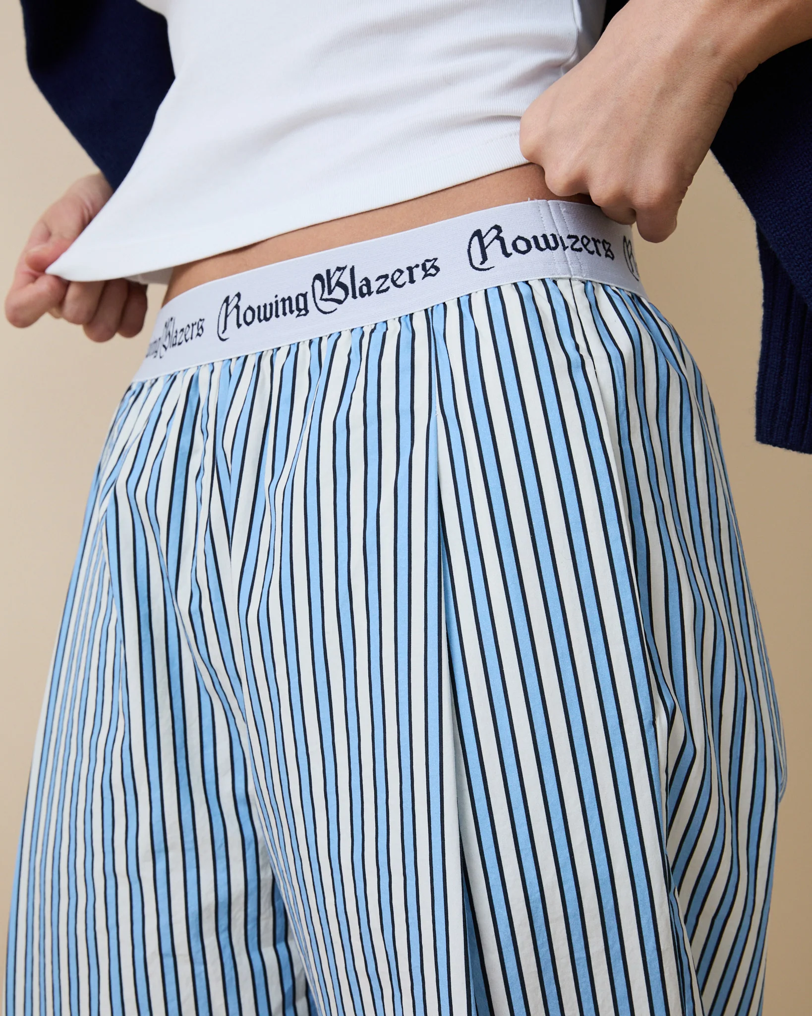 Women's Poplin Pant Blue and White Stripe - Image 3