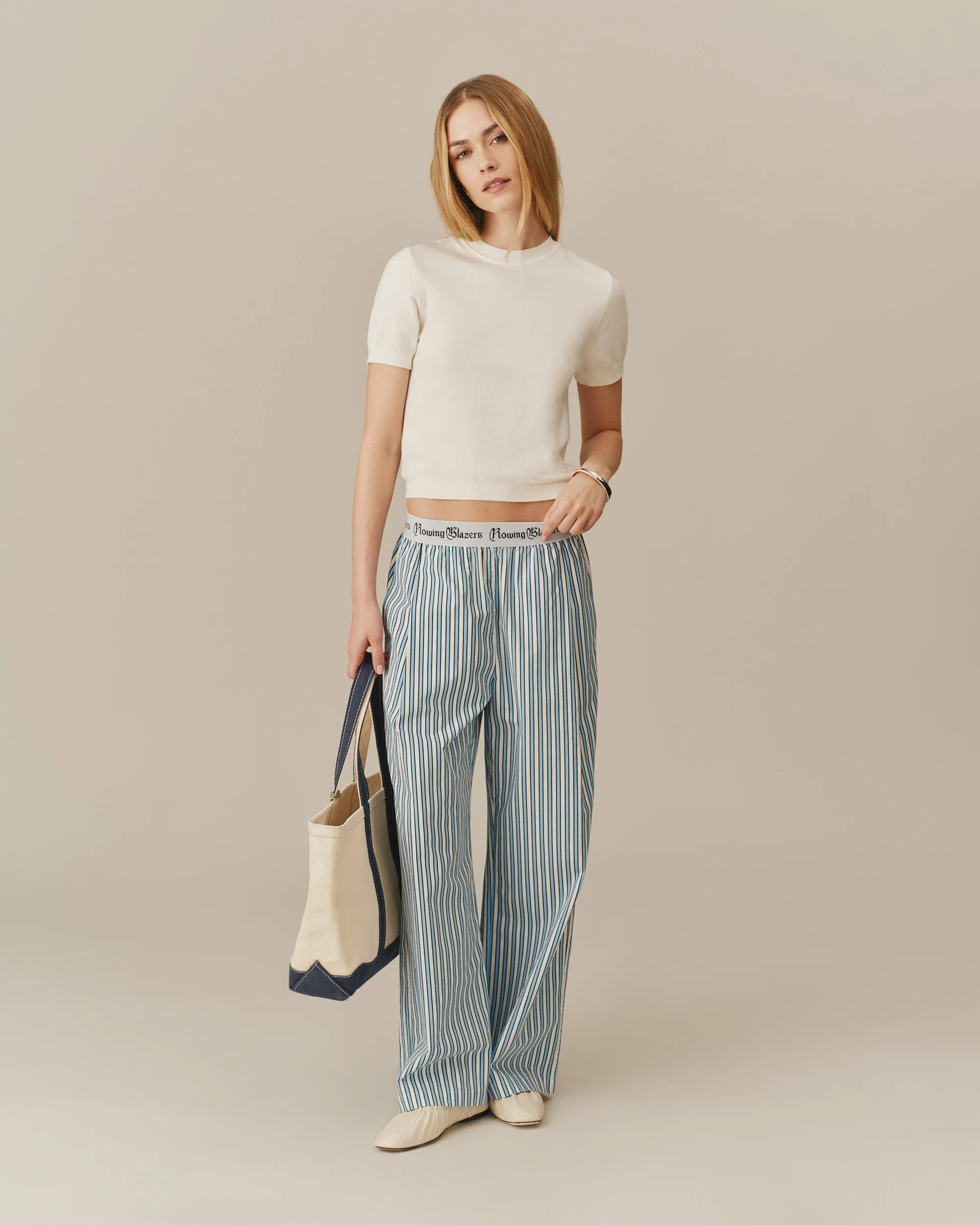 Women's Poplin Pant Blue and White Stripe - Image 4