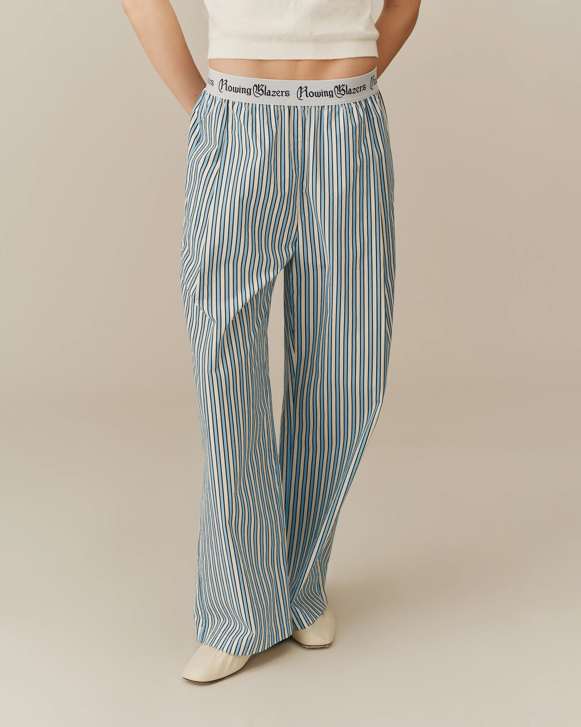 Women's Poplin Pant Blue and White Stripe - Image 5