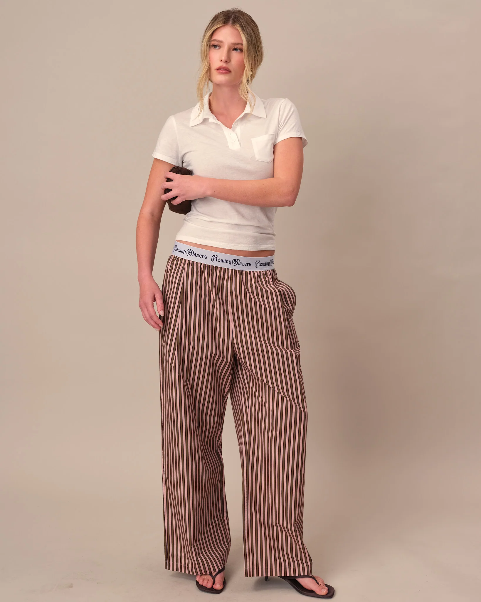 Women's Poplin Pant Chocolate Rose Stripe