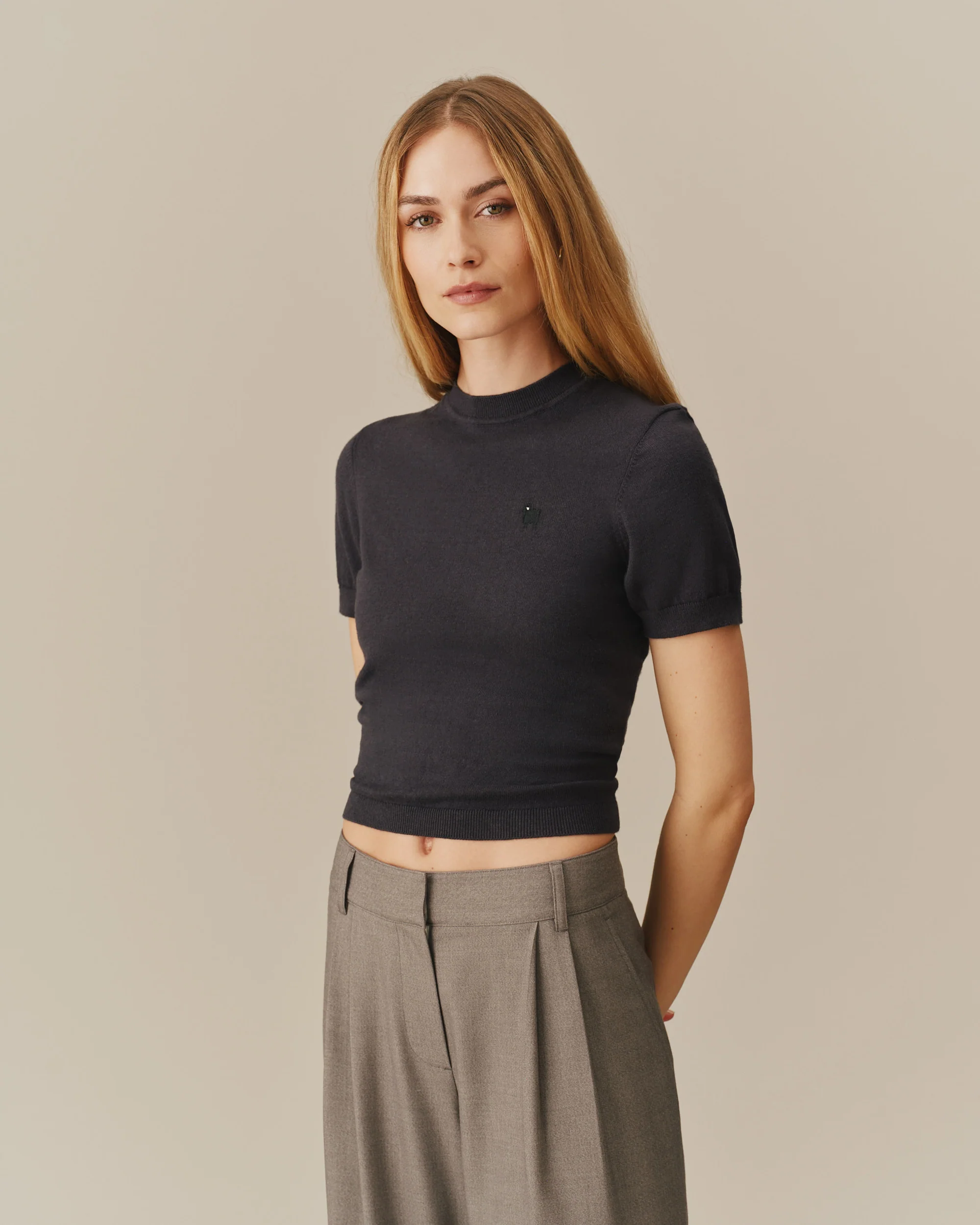 Warm & Wonderful Women's Sheep Cotton Knit Tee Navy - Image 3