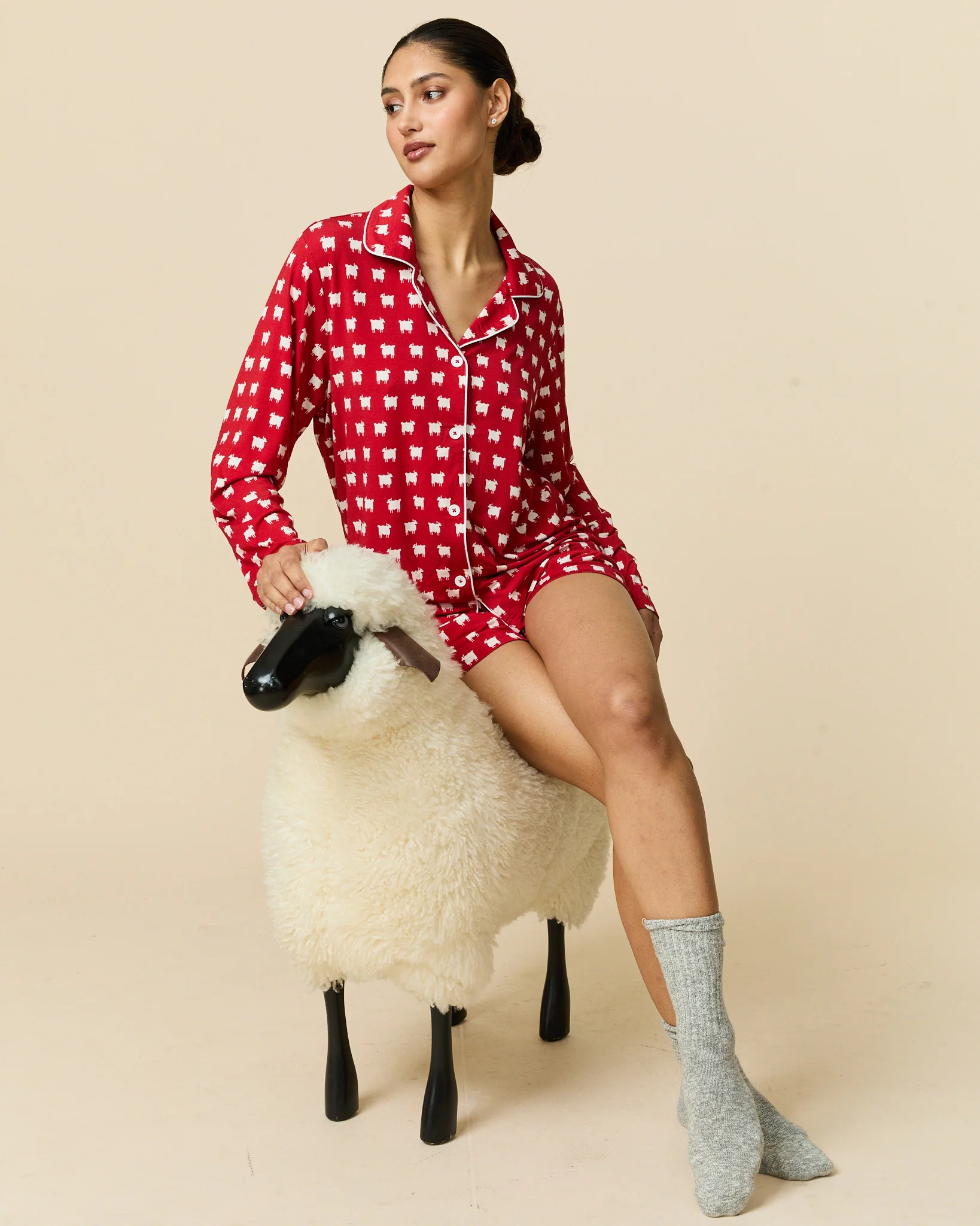 Women's Sheep Pajama Set Diana Red - Image 5