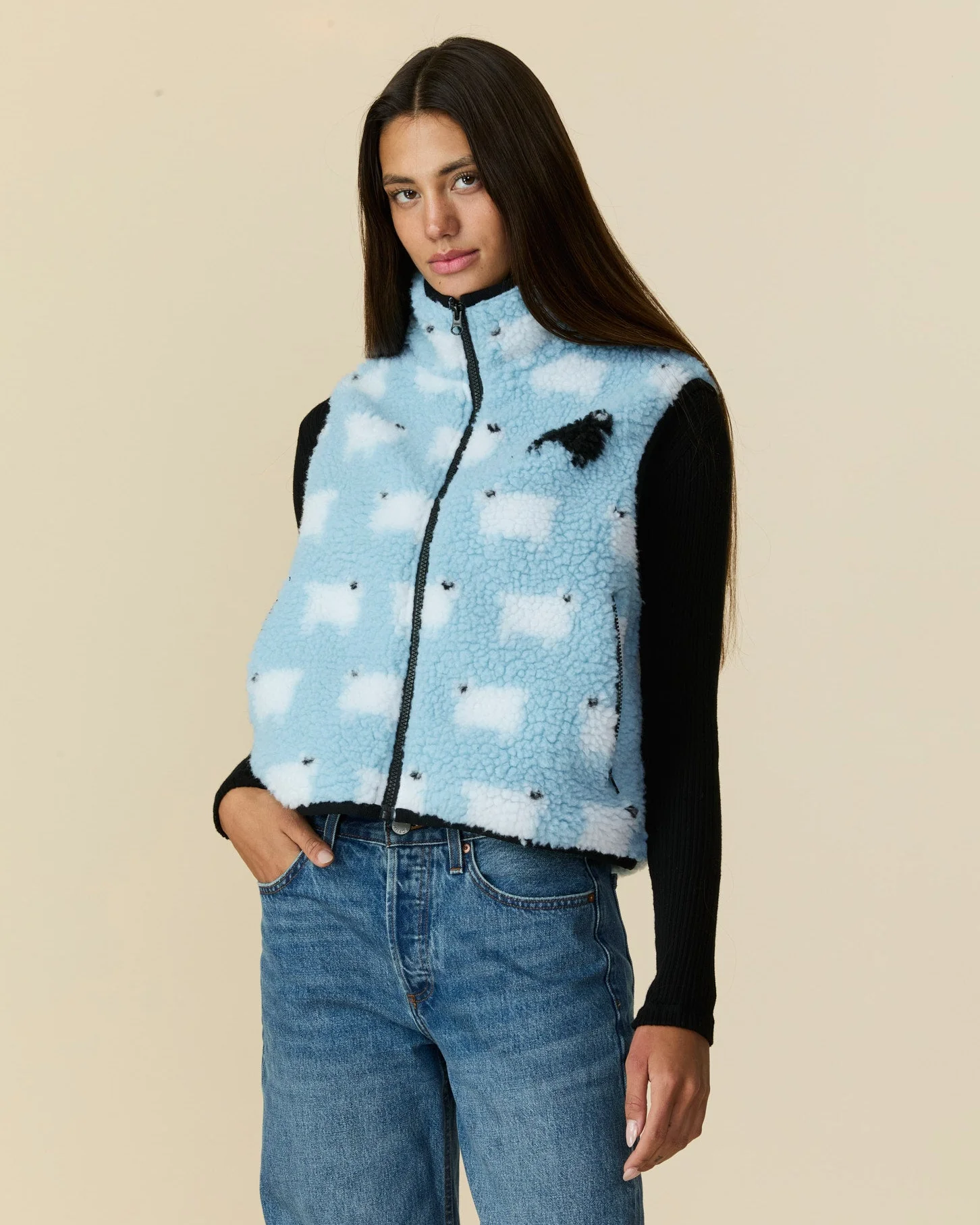 Women's Sherpa Sheep Vest Blue - Image 2