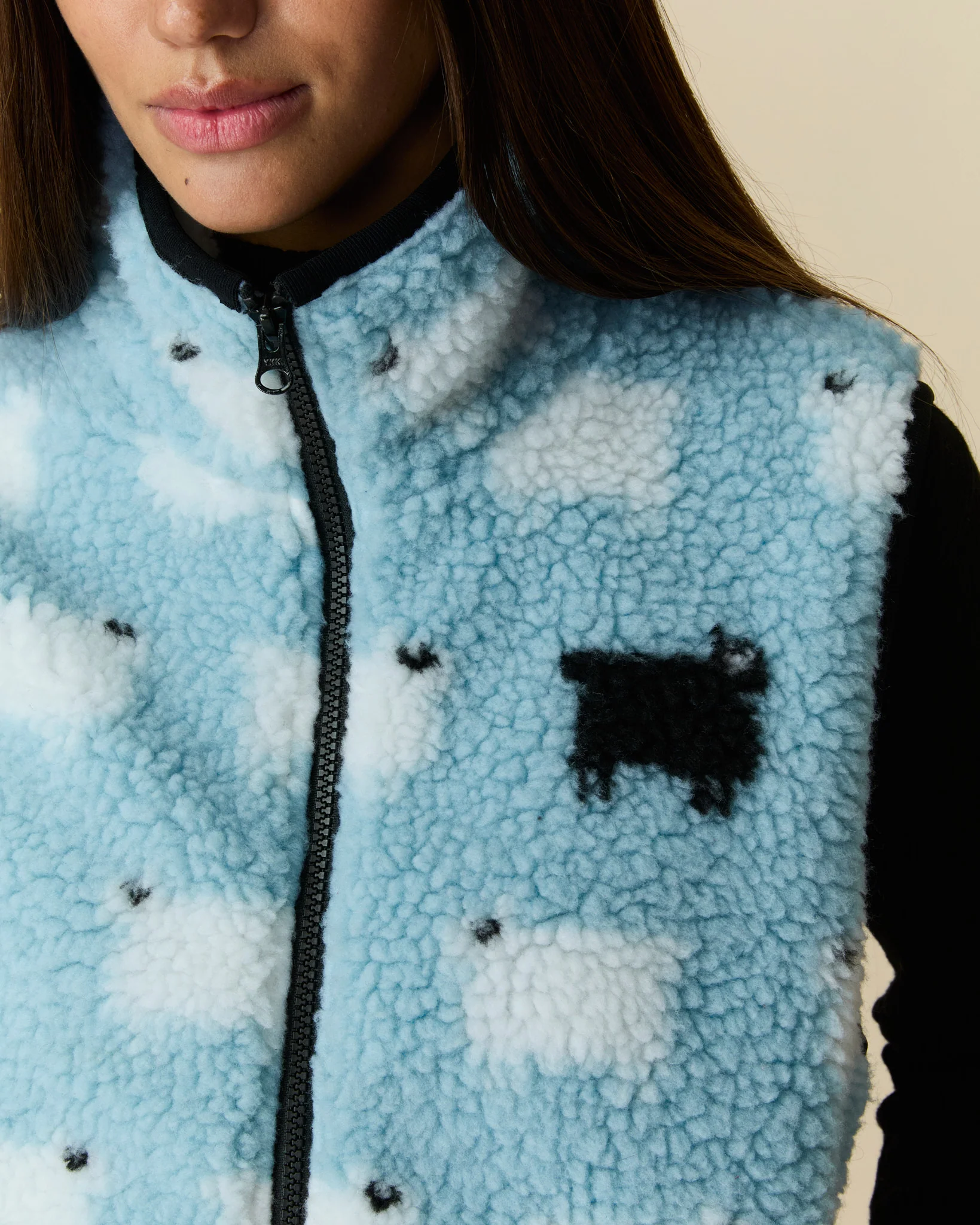Women's Sherpa Sheep Vest Blue - Image 3