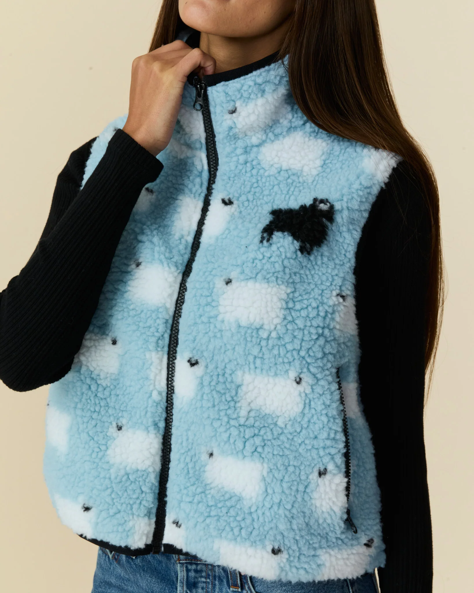 Women's Sherpa Sheep Vest Blue - Image 4