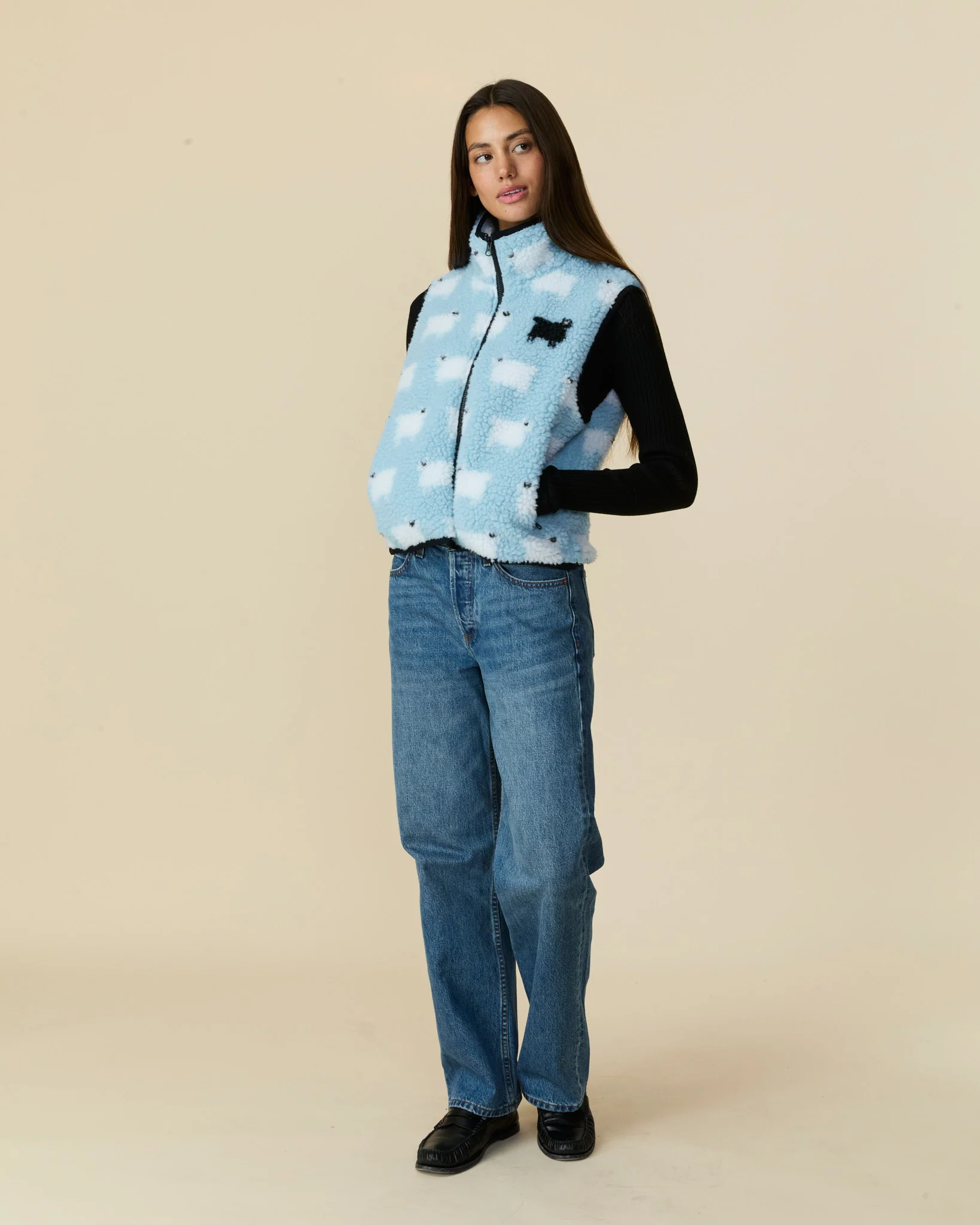 Women's Sherpa Sheep Vest Blue - Image 5