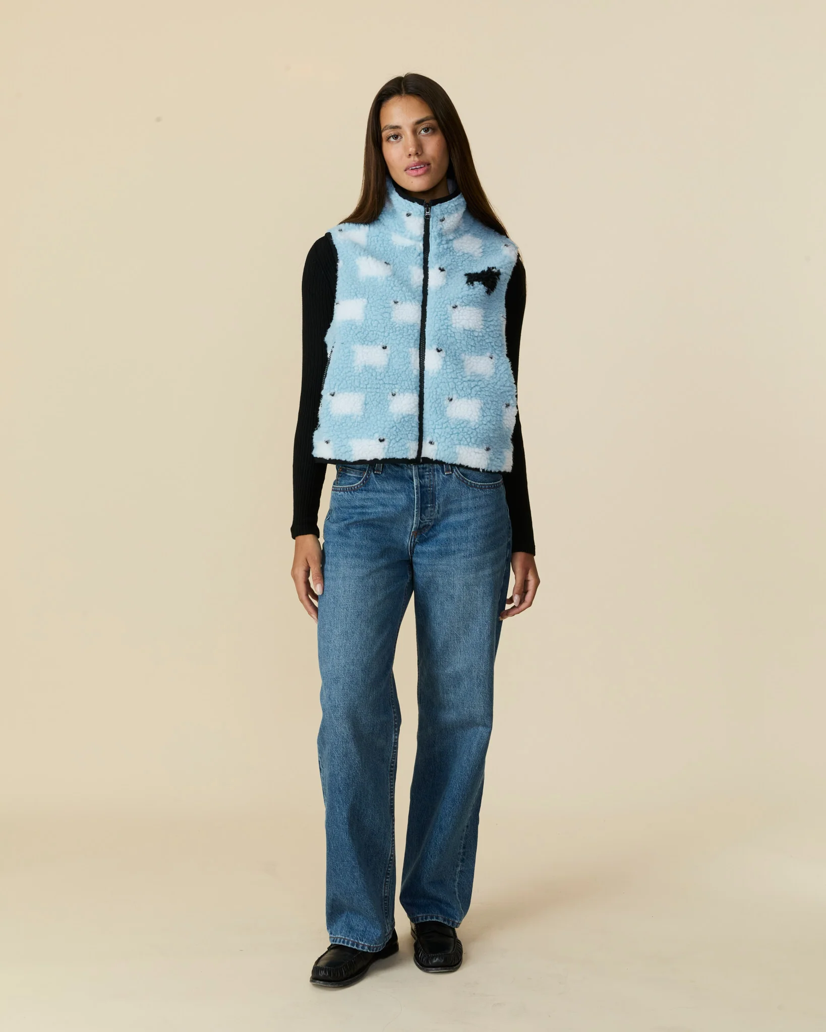 Women's Sherpa Sheep Vest Blue - Image 6