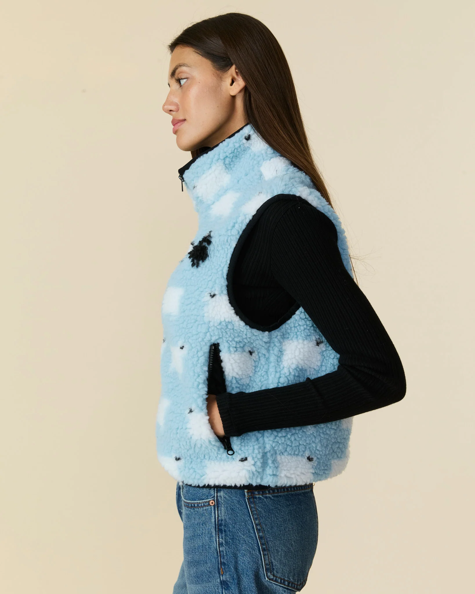 Women's Sherpa Sheep Vest Blue - Image 7