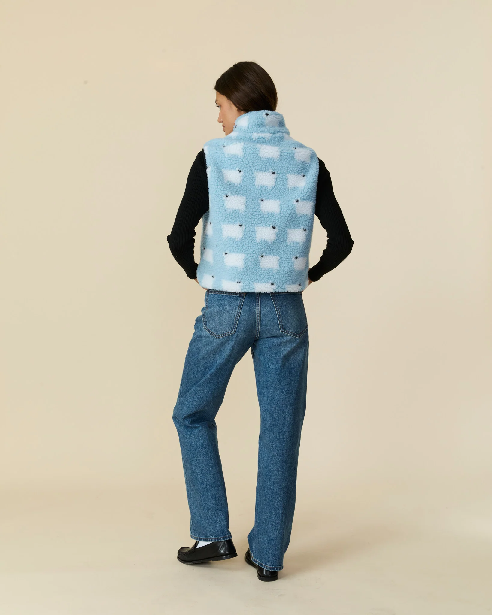 Women's Sherpa Sheep Vest Blue - Image 8