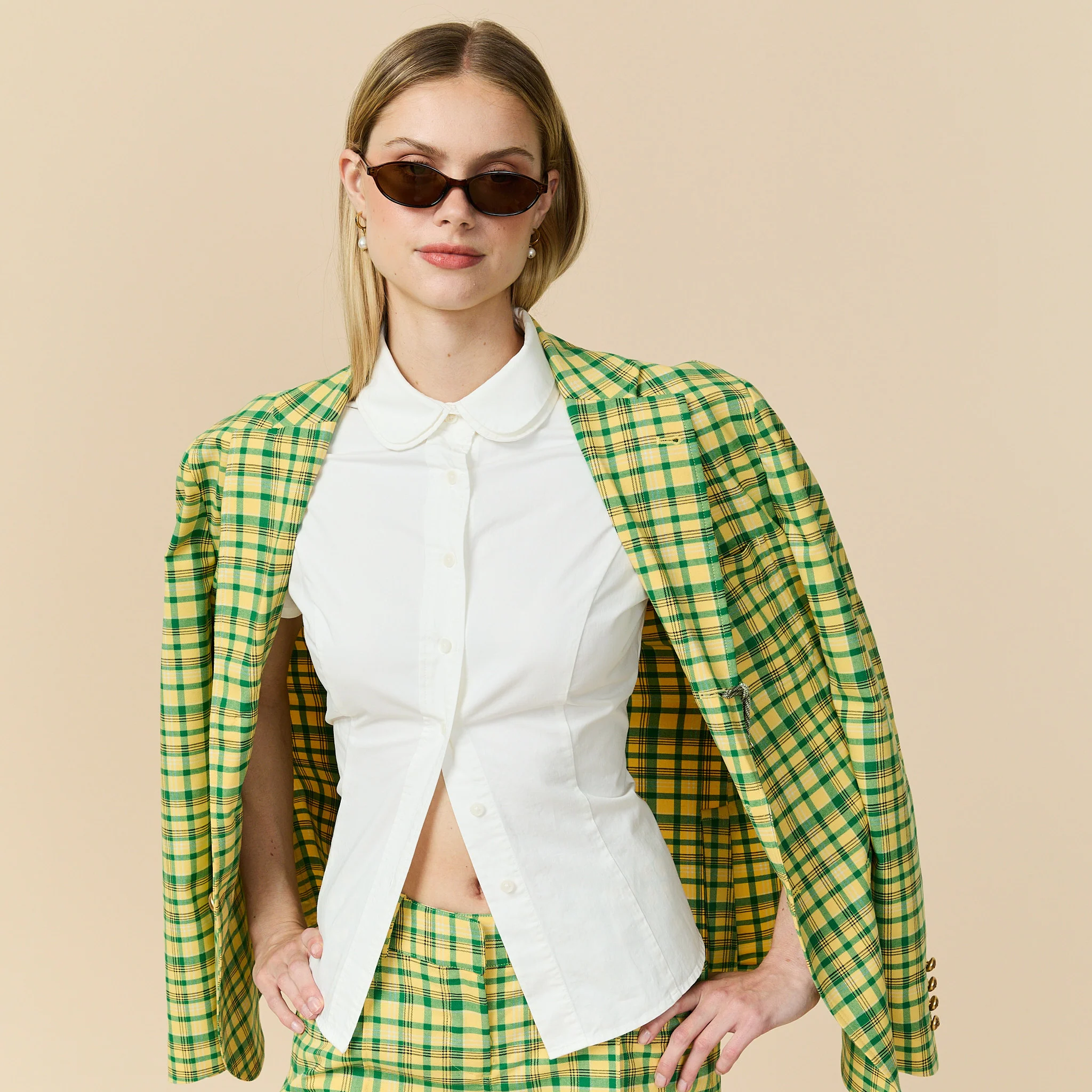 Women's Short Sleeve Double Collar Button Down White - Image 3