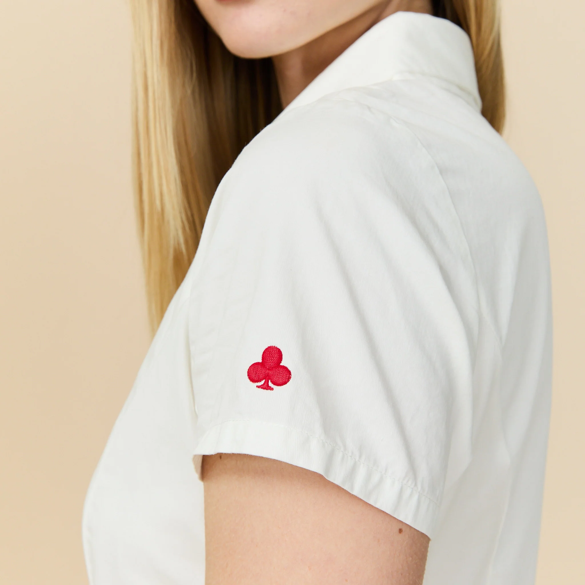 Women's Short Sleeve Double Collar Button Down White - Image 4
