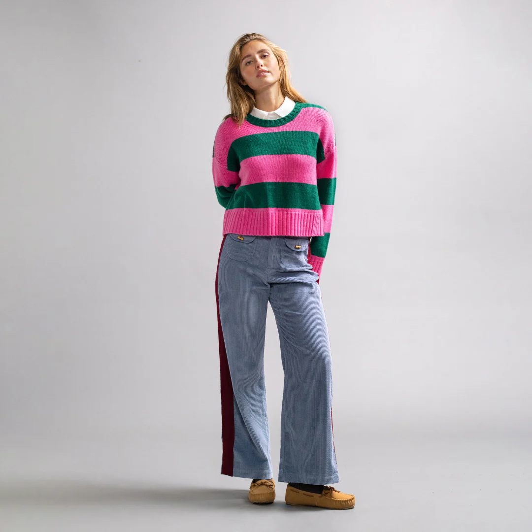 Stripe Cashmere Sweater Evergreen Pink - Image 2