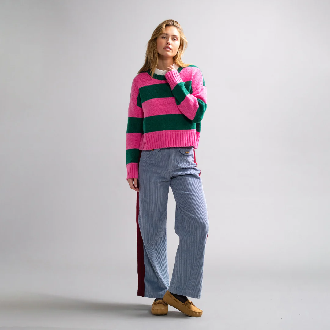 Stripe Cashmere Sweater Evergreen Pink - Image 3