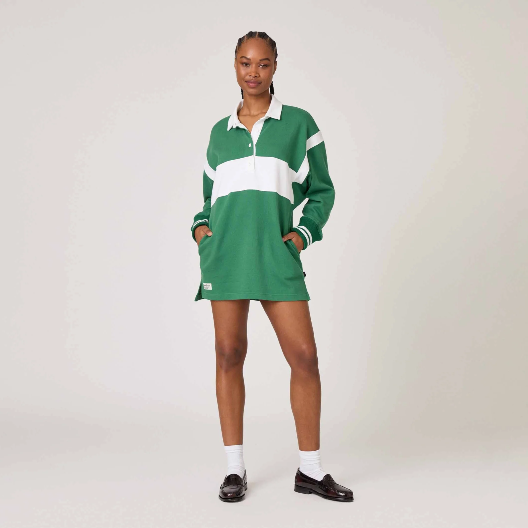 Women's Stripe Rugby Dress Green - Image 7