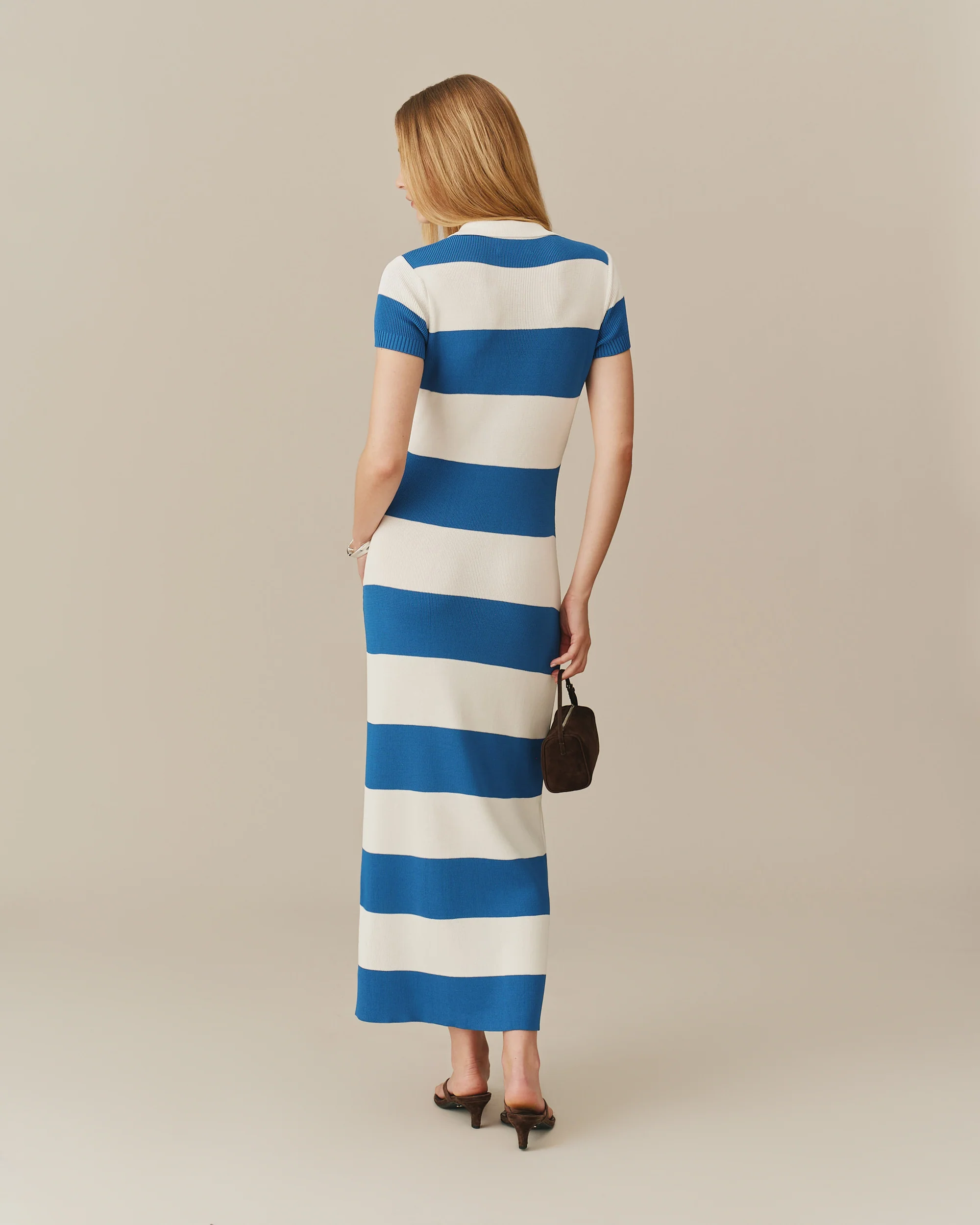 Women's Striped Polo Maxi Dress Blue White Stripe - Image 5