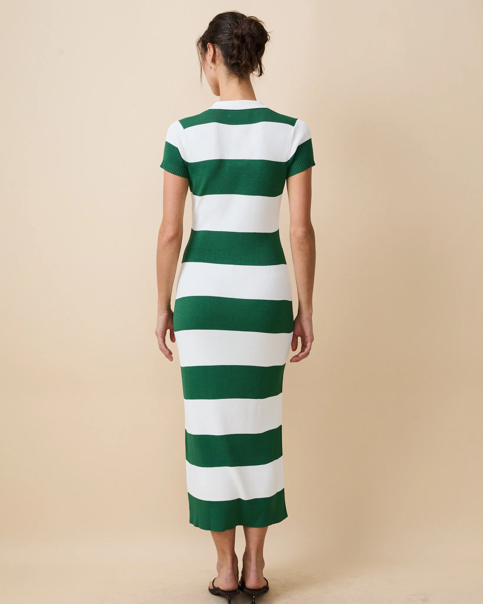 Women's Striped Polo Maxi Dress Green White Rugby Stripes - Image 6