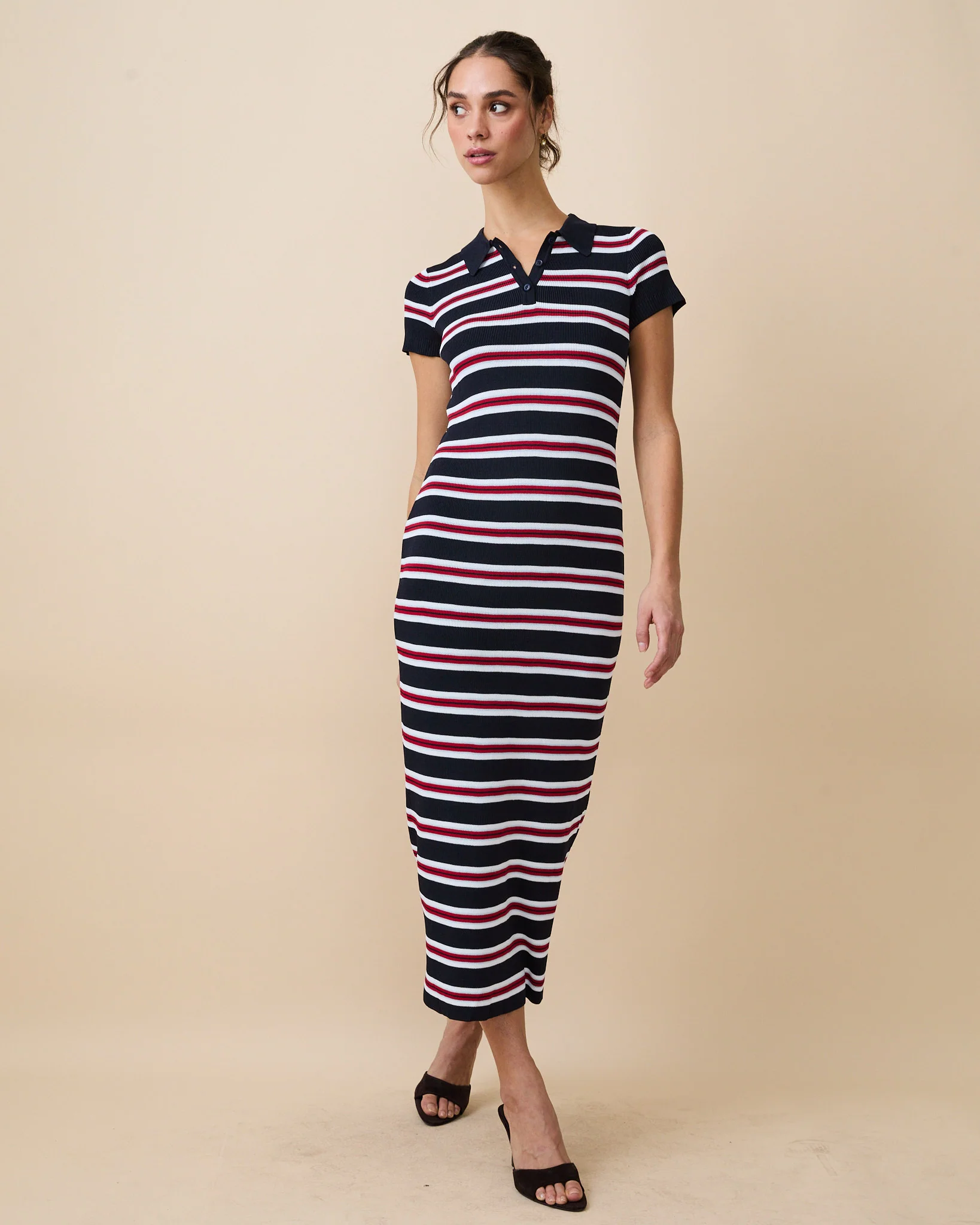 Women's Striped Polo Maxi Dress Navy Multi