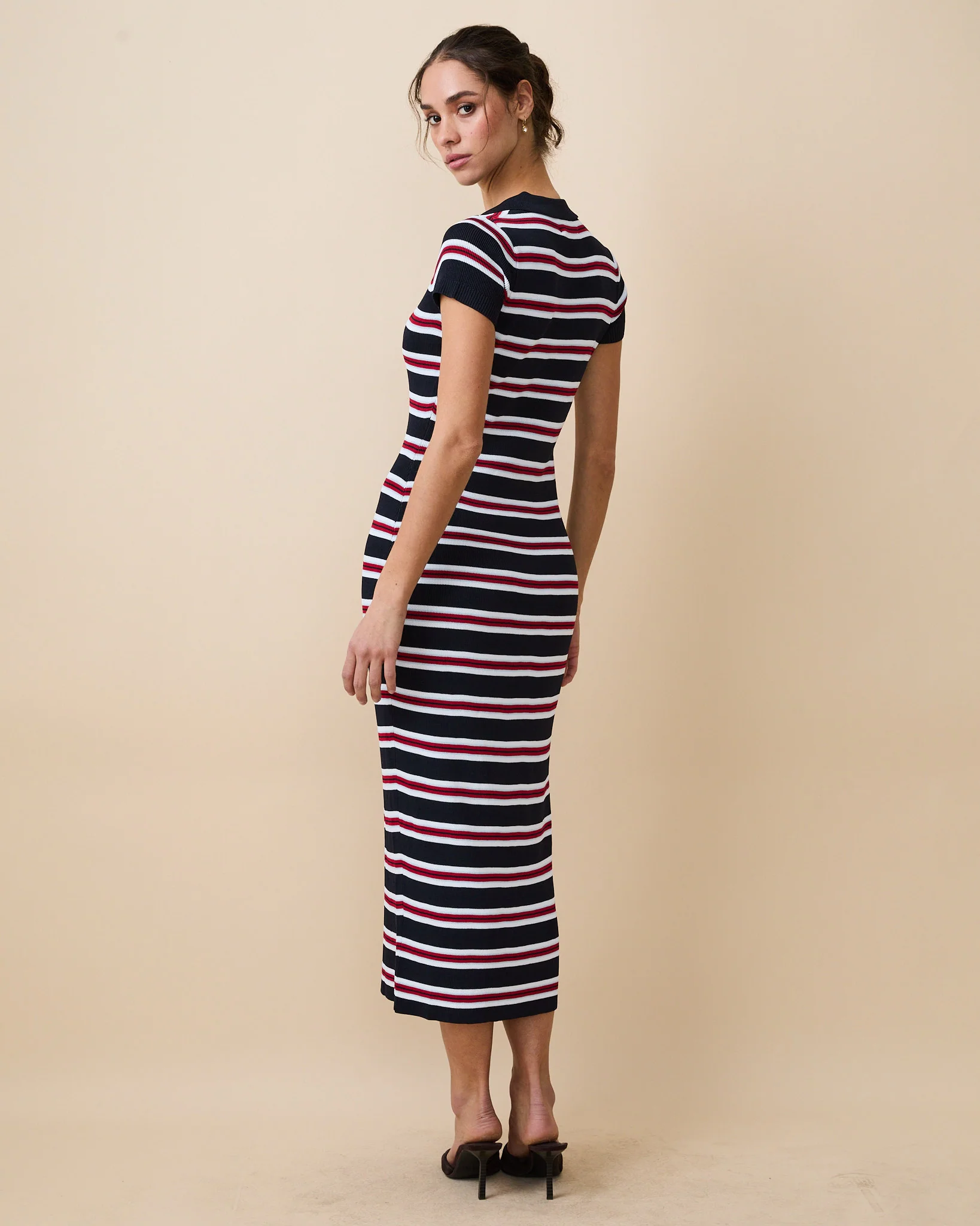 Women's Striped Polo Maxi Dress Navy Multi - Image 5