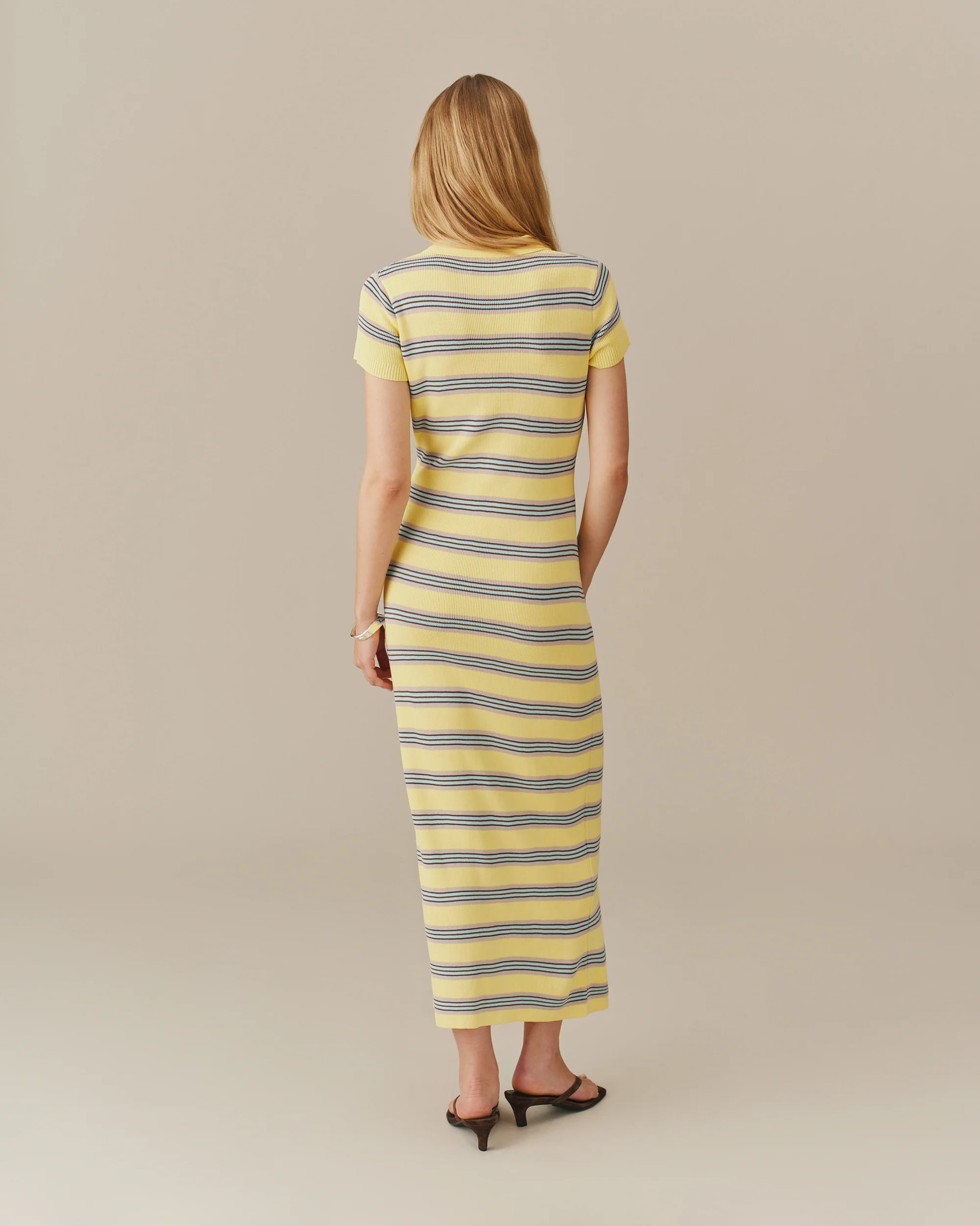 Women's Striped Polo Maxi Dress Yellow Stripe - Image 6