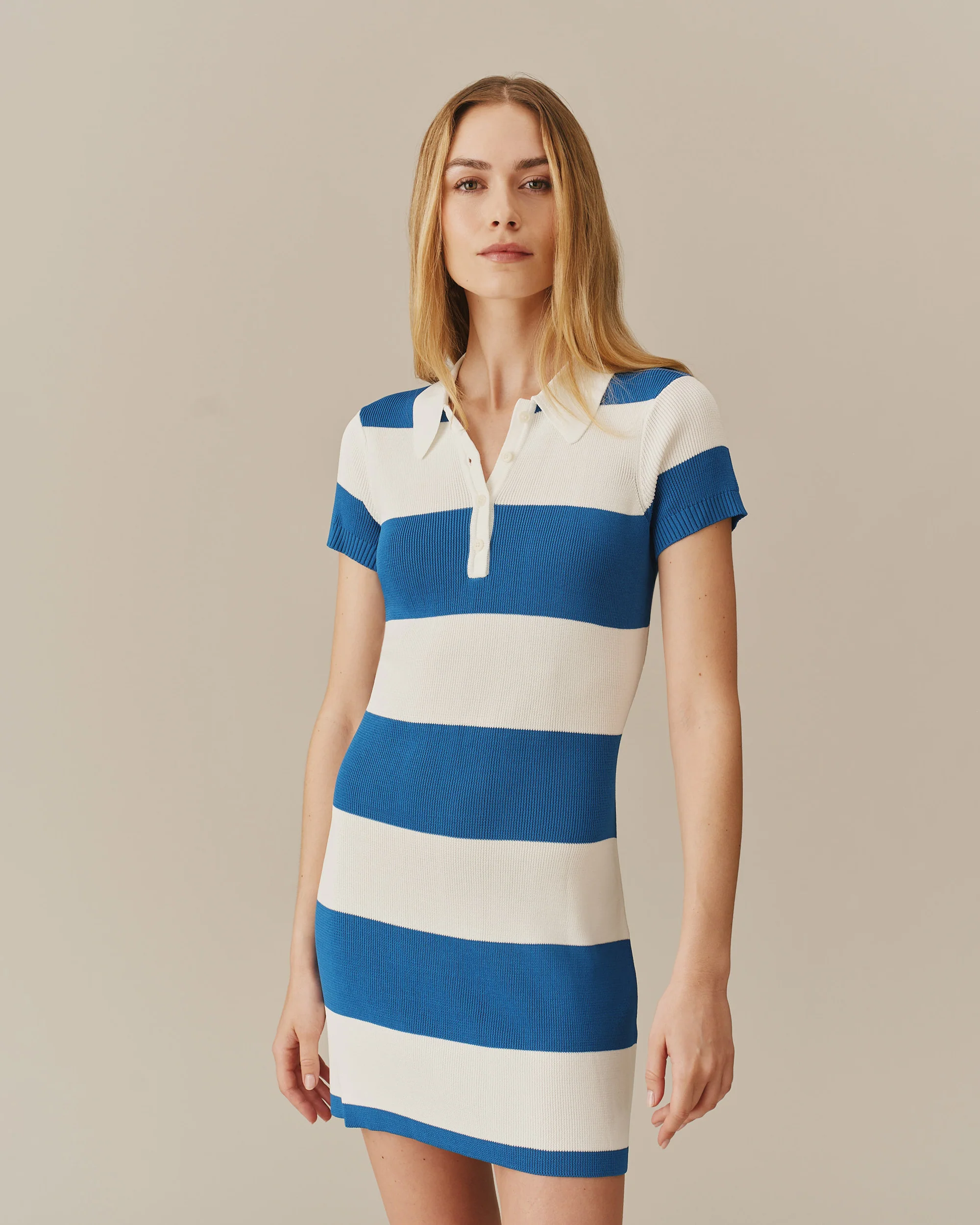 Women's Striped Polo Mini Dress Blue - Image 3
