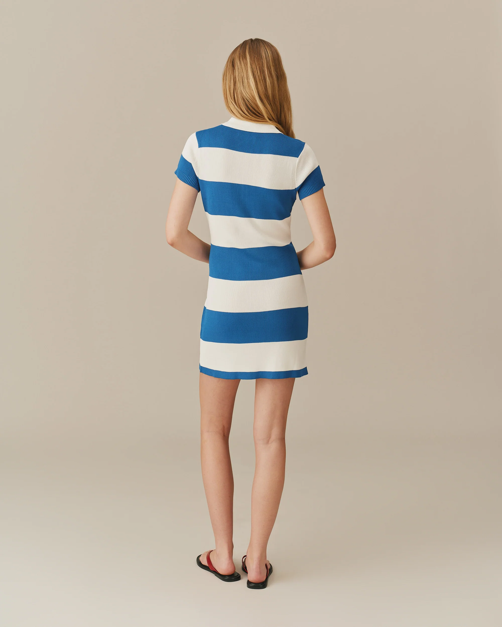 Women's Striped Polo Mini Dress Blue - Image 4