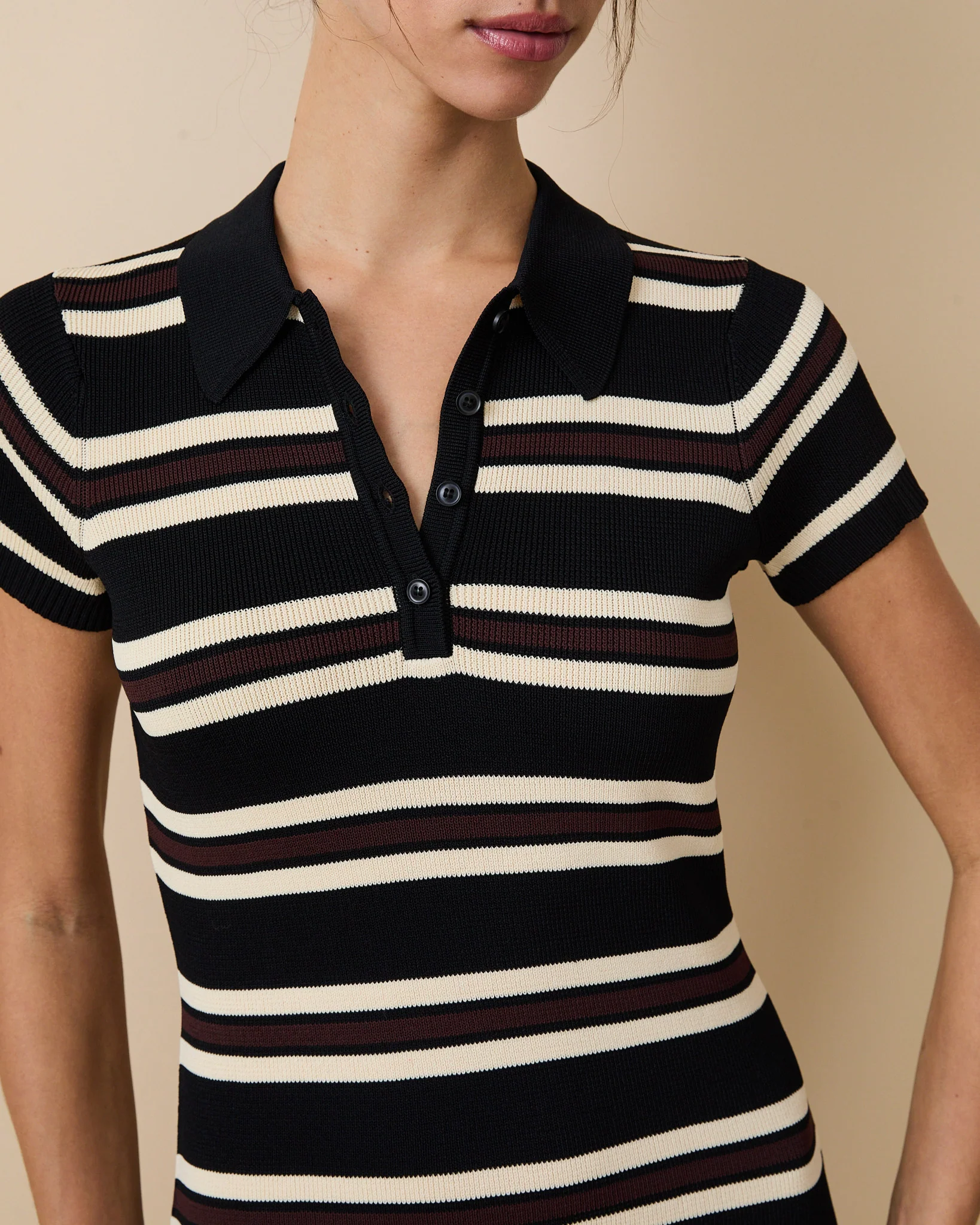Women's Striped Polo Mini Dress Brown - Image 3