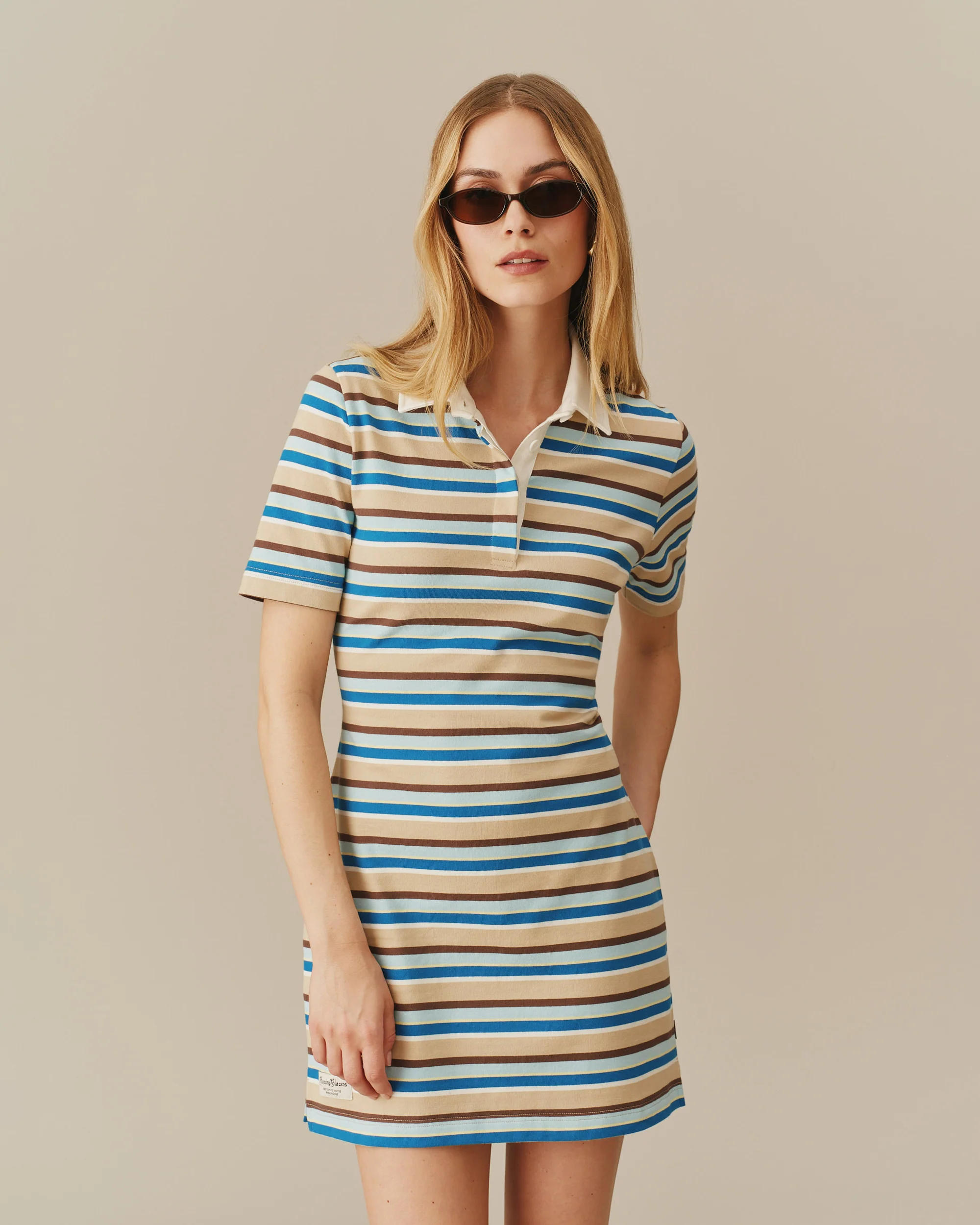 Women's Striped Rugby Dress Blue Brown Stripe - Image 3
