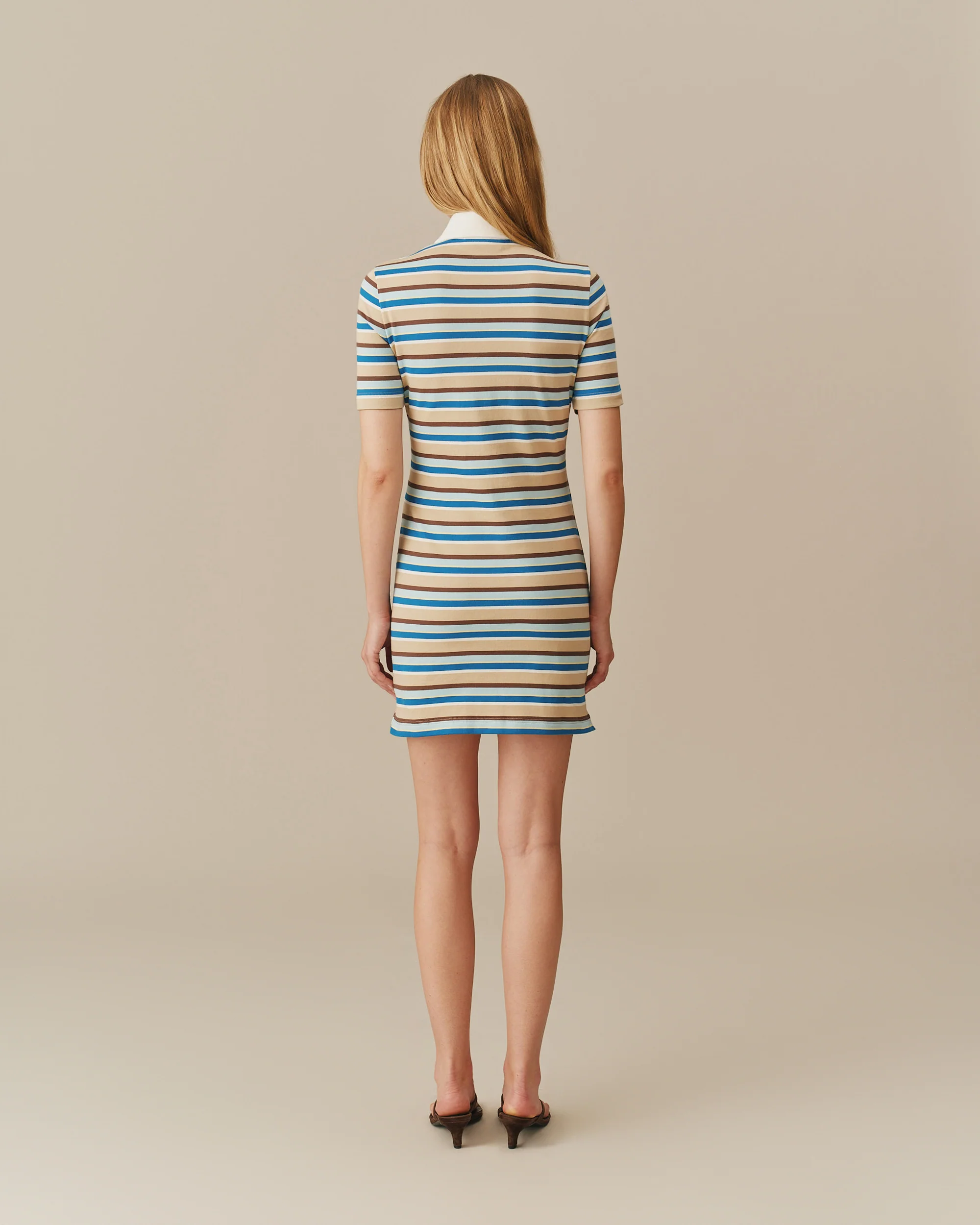 Women's Striped Rugby Dress Blue Brown Stripe - Image 5