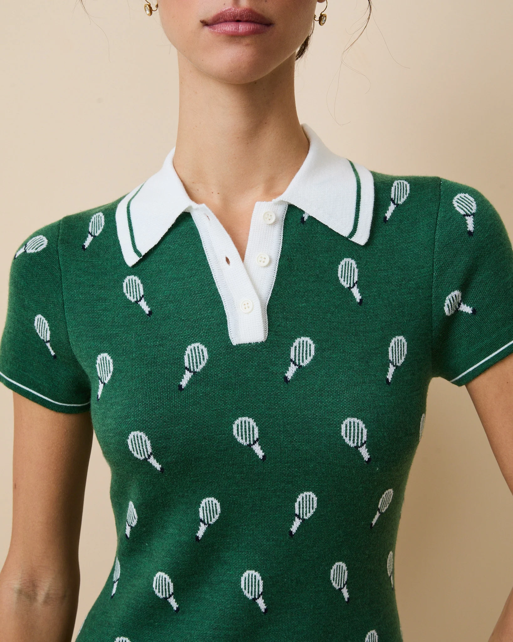 Women's Sweater Polo Dress Green - Image 3