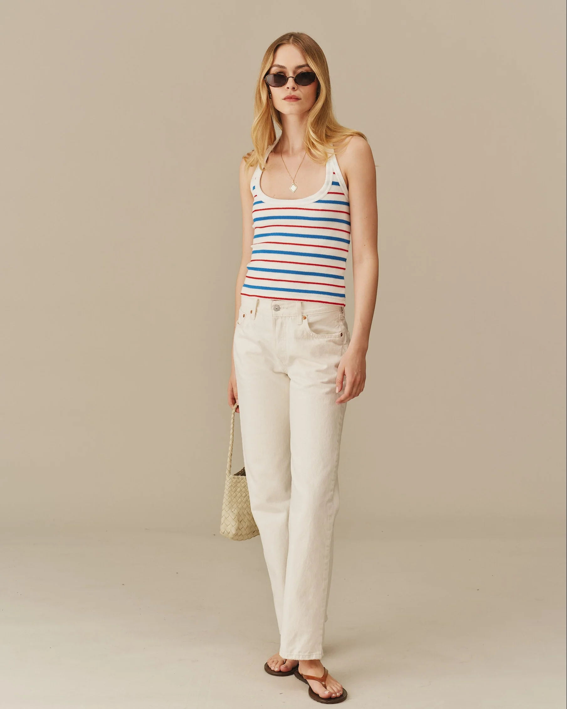 Women's Terry Striped Halter Tank Red, White & Blue - Image 3